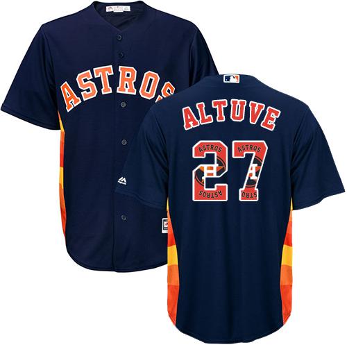 Astros #27 Jose Altuve Navy Blue Team Logo Fashion Stitched MLB Jersey